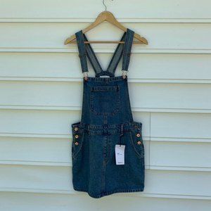 NWT Forever 21 Denim Dark Wash Overall Dress, Size Medium